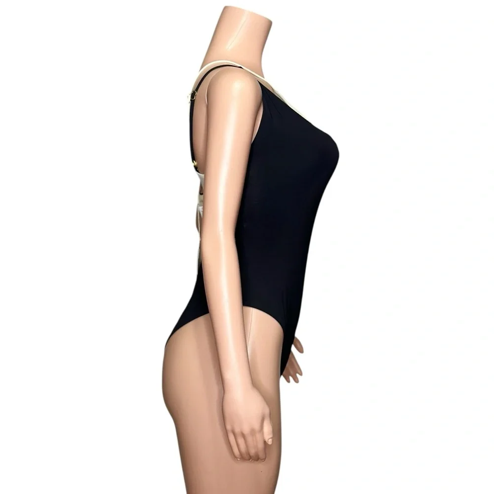 L*SPACE Raquel One Shoulder One Piece Swim, Black/Cream, Large_10